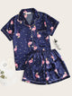 Flamingo Print Polka Dot Satin Pajama Set