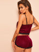 Lace Trim Velvet Cami Pajama Set