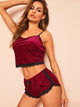 Lace Trim Velvet Cami Pajama Set