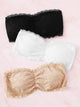 Ruched Floral Lace Bandeau Bra Set 3pack