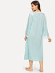Tie Neck Contrast Lace Trim Bell Sleeve Nightdress