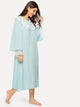 Tie Neck Contrast Lace Trim Bell Sleeve Nightdress