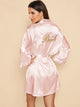 Letter Embroidered Self Belted Satin Bride Robe