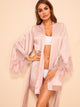Floral Lace Self Belted Satin Robe