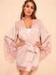 Floral Lace Self Belted Satin Robe
