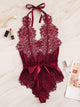 Floral Lace Halter Teddy Bodysuit