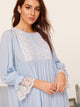 Contrast Lace Trim Heather Knit Ruffle Hem Nightdress