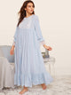 Contrast Lace Trim Heather Knit Ruffle Hem Nightdress