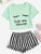 Graphic Tee & Frilled Striped Shorts PJ Set