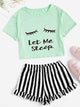 Graphic Tee & Frilled Striped Shorts PJ Set