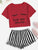Graphic Tee & Frilled Striped Shorts PJ Set