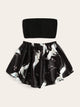 Rib-knit Bandeau & Crane Print Satin Shorts