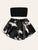 Rib-knit Bandeau & Crane Print Satin Shorts