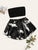 Rib-knit Bandeau & Crane Print Satin Shorts