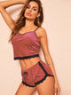 Lace Trim Velvet Cami Pajama Set