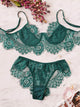 Scalloped Trim Eyelash Floral Lace Lingerie Set