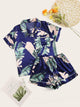 Tropical Print Satin Pajama Set