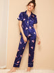 Flamingo Print Polka Dot Satin PJ Set