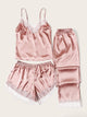 Eyelash Lace Satin Cami PJ Set With Pants