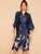 Crane Print Satin Belted Robe