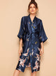 Crane Print Satin Belted Robe