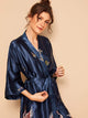 Crane Print Satin Belted Robe