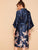 Crane Print Satin Belted Robe