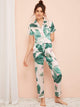 Tropical Print Satin Pajama Set