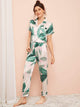 Tropical Print Satin Pajama Set