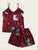 Crane Print Lace Trim Satin Cami PJ Set