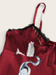 Crane Print Lace Trim Satin Cami PJ Set