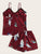 Crane Print Lace Trim Satin Cami PJ Set