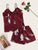Crane Print Lace Trim Satin Cami PJ Set