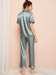 Contrast Binding Satin Button-up Pajama Set