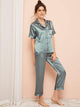 Contrast Binding Satin Button-up Pajama Set