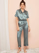 Contrast Binding Satin Button-up Pajama Set