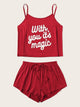 Slogan Print Cami Pajama Set