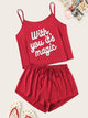 Slogan Print Cami Pajama Set