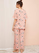 Crane Print Lace Trim PJ Set