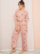 Crane Print Lace Trim PJ Set