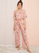 Crane Print Lace Trim PJ Set