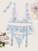 Applique Sheer Garter Lingerie Set With Choker