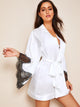 Floral Lace Self Belted Satin Robe