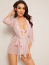 Knot Detail Lingerie Set With Chiffon Robe