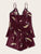 Feather Print Lace Trim Satin Cami PJ Set
