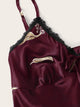 Feather Print Lace Trim Satin Cami PJ Set