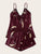 Feather Print Lace Trim Satin Cami PJ Set