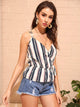Double Strappy Tie Side Wrap Striped Top