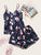 Floral & Leaf Print Satin Cami Pajama Set