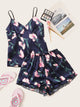 Floral & Leaf Print Satin Cami Pajama Set
